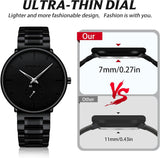 Mens Watches Ultra-Thin Minimalist Waterproof-Fashion Wrist Watch for Men Unisex Dress with Stainless Steel Band-Black Hands
