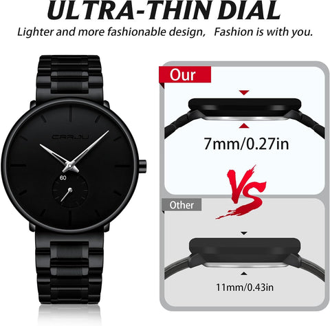 Mens Watches Ultra-Thin Minimalist Waterproof-Fashion Wrist Watch for Men Unisex Dress with Stainless Steel Band-Black Hands
