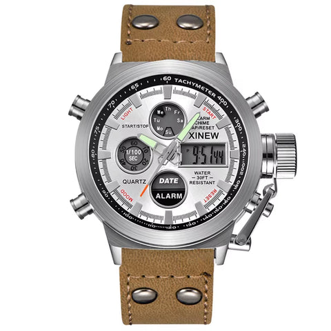 1Pc / Lot Men Genuine  Brand Designer Watches Students Fashion Leather Band Alarm Stopwatch Electronic Watch Montre Homme