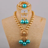 Wedding Jewelry Fashion Purple Glass Pearl Necklace African Wedding Bead Nigerian Bride Wedding Jewelry Set SH-53