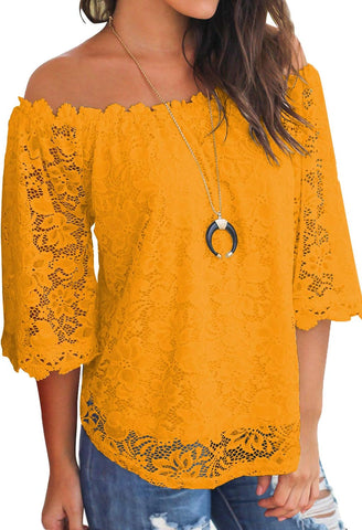 Women'S Lace off Shoulder Tops Casual Loose Blouse Shirts