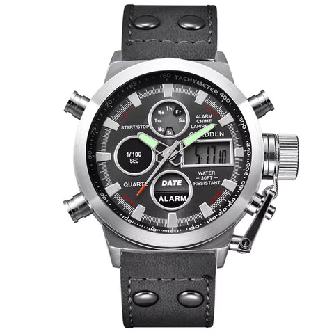 1Pc / Lot Men Genuine  Brand Designer Watches Students Fashion Leather Band Alarm Stopwatch Electronic Watch Montre Homme