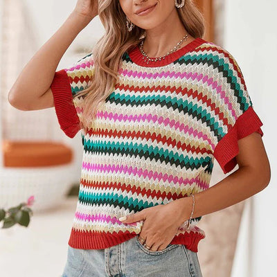 Colorblocked Piping Batwing Sleeve Knit Sweaters