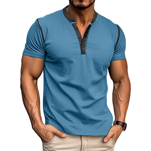 Fashion Short-Sleeved Polo Shirt Summer Button V-Neck T-Shirt Tops Mens Clothing