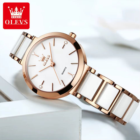 Fashion Women Watches Relogio Feminino Luxury Rose Gold Watch Ladies Quartz Wrist Watch Ceramic Strap Clock Reloj Mujer