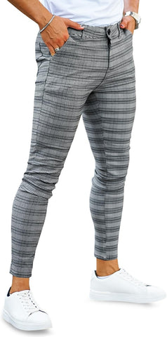 Mens Plaid Dress Pants Stretch Chino Pants Men Slim Fit