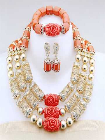 Orange African Resin Bead Necklace Jewelry Set Resin Jewelry Nigerian Jewelry Set Bridal Gift for Women Wedding