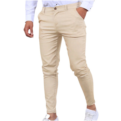 Mens Chinos Slim Fit Pants Flat Front Stretch Skinny Tapered Dress Pants Comfort Casual Solid Trousers 2024