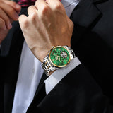 Mens Automatic Watches Gold Luxury Diamond Dress Self Winding Mechanical Skeleton Tourbillon Stainless Steel Wrist Watch