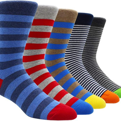 Mens Fun Dress Socks, Pattern Funny Casual Socks Pack, Colorful Striped Cotton Novelty Socks Size 10-13