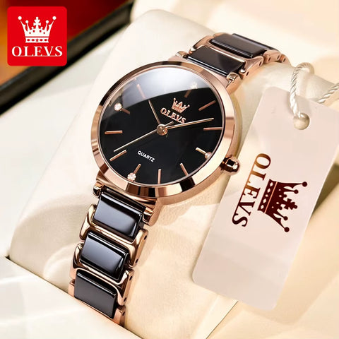 Fashion Women Watches Relogio Feminino Luxury Rose Gold Watch Ladies Quartz Wrist Watch Ceramic Strap Clock Reloj Mujer