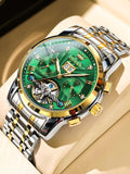 Mens Automatic Watches Gold Luxury Diamond Dress Self Winding Mechanical Skeleton Tourbillon Stainless Steel Wrist Watch