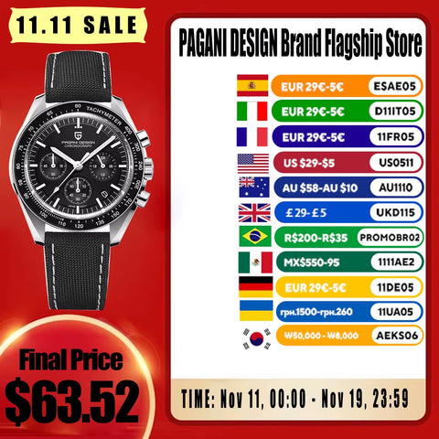 PAGANI DESIGN Men'S Luxury Quartz Watch Japan VK63 Watches for Man Top Synthetic Sapphire Glass Mirror Wrist Watch Clocks Gifts