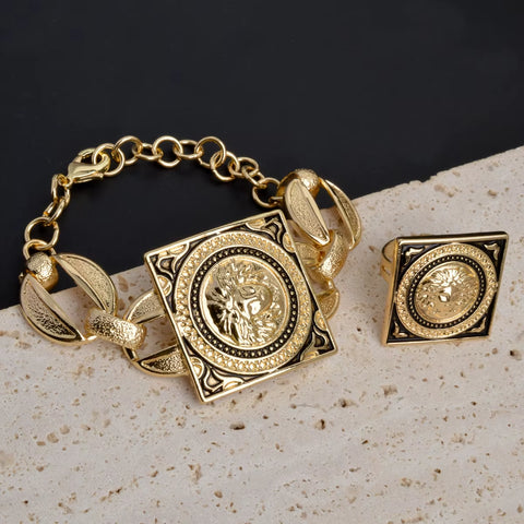 Jewelry Sets for Women 18K Gold Color African Jewellery Chain Necklace Bracelet Earrings Ring Wedding Party Lady Gift