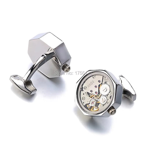 Promotion Immovable Watch Movement Cufflinks Stainless Steel Steampunk Gear Watch Mechanism Cuff Links for Mens Relojes Gemelos