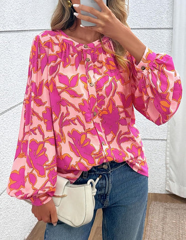 Women'S Floral Button down Blouse 2025 Fall Fashion Dressy Casual Long Sleeve Oversized Shirts Top Boho Clothes