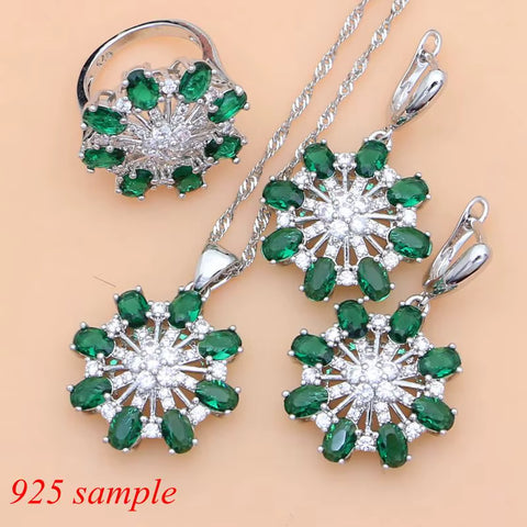 Elegant Women 925 Sterling Silver Jewelry Sets Green Zircon Wedding Party Plant Jewelry Kits Earrings Bracelet Dropshipping Gift