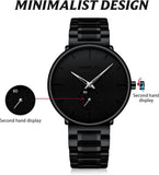 Mens Watches Ultra-Thin Minimalist Waterproof-Fashion Wrist Watch for Men Unisex Dress with Stainless Steel Band-Black Hands