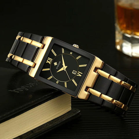 Brand Luxury Gold Bracelet Men'S Watches Fashion Square Quartz Wrist Watch for Men Stainless Steel Waterproof Reloj Hombre