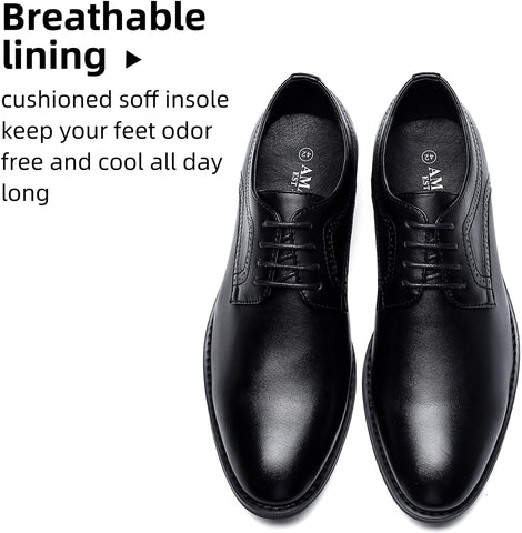 Men'S Oxford Formal Dress Shoes Comfortable Classic Business Lace up Derby Plain Toe