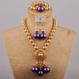 Wedding Jewelry Fashion Purple Glass Pearl Necklace African Wedding Bead Nigerian Bride Wedding Jewelry Set SH-53