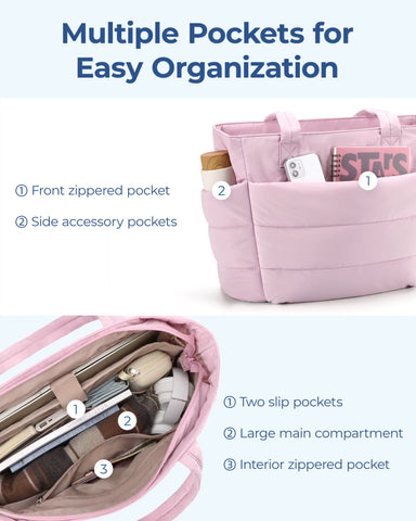 Women'S Bag Solid Color Tote Bag Commuting College Padded Shoulder Bag Leisure Simple Female Handbags for Travel