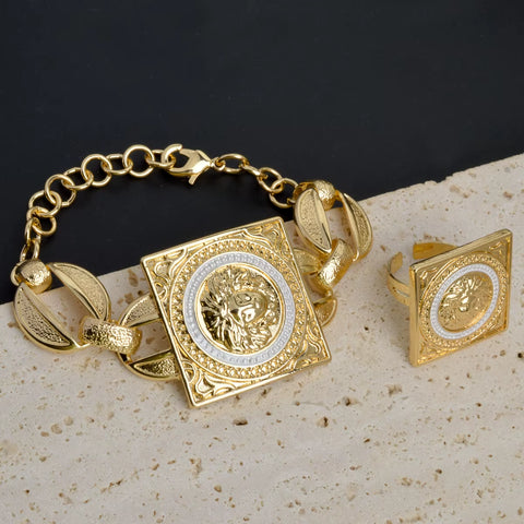 Jewelry Sets for Women 18K Gold Color African Jewellery Chain Necklace Bracelet Earrings Ring Wedding Party Lady Gift