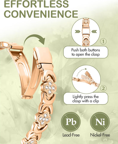 Pure Copper Bracelets for Women, Ultra Strength Magnetic Therapy Bracelet for Pain Relief with Neodymium Magnets & Sparkling Cubic Zirconia, Adjustable, Infinite Clover Jewelry