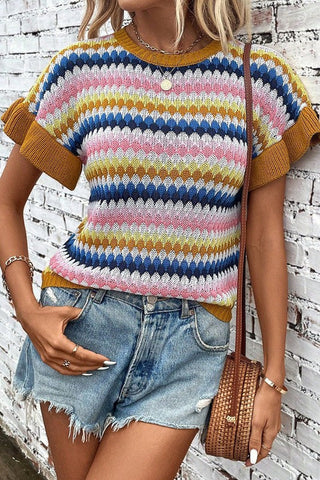 Colorblocked Piping Batwing Sleeve Knit Sweaters