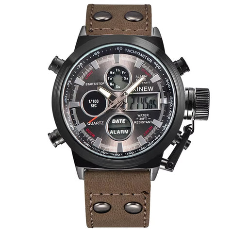 1Pc / Lot Men Genuine  Brand Designer Watches Students Fashion Leather Band Alarm Stopwatch Electronic Watch Montre Homme