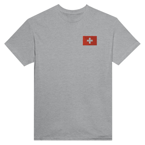 T-Shirt – Drapeau Et Armoiries De La Suisse – Brodé – Coton Mélangé
