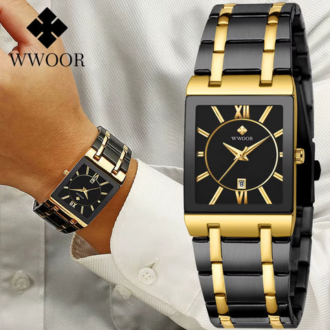 Brand Luxury Gold Bracelet Men'S Watches Fashion Square Quartz Wrist Watch for Men Stainless Steel Waterproof Reloj Hombre