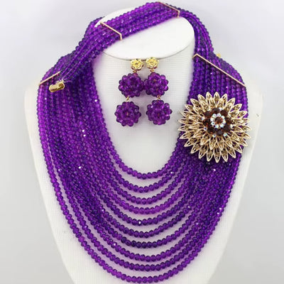 Perfect Red African Crystal Beads Jewelry Set Nigerian Beads African Lace Fabric Wedding Jewelry Set