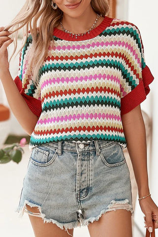 Colorblocked Piping Batwing Sleeve Knit Sweaters