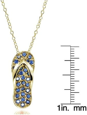 Sterling Silver Simulated Blue Sapphire Flip-Flop Beach Sandal Necklace