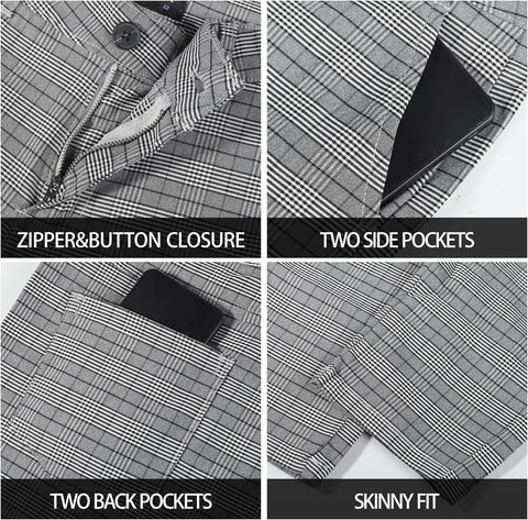 Mens Plaid Dress Pants Stretch Chino Pants Men Slim Fit