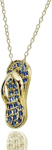 Sterling Silver Simulated Blue Sapphire Flip-Flop Beach Sandal Necklace