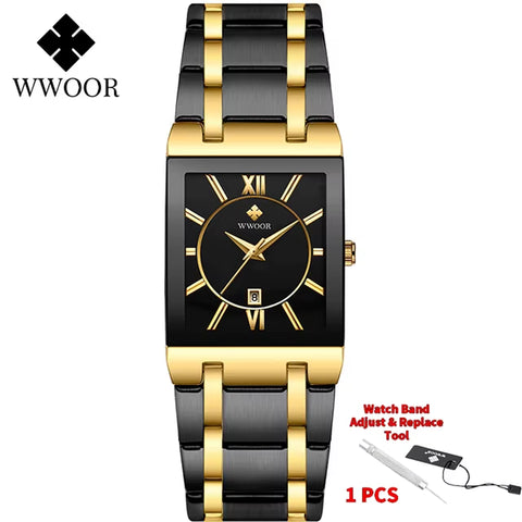 Brand Luxury Gold Bracelet Men'S Watches Fashion Square Quartz Wrist Watch for Men Stainless Steel Waterproof Reloj Hombre
