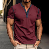 Fashion Short-Sleeved Polo Shirt Summer Button V-Neck T-Shirt Tops Mens Clothing