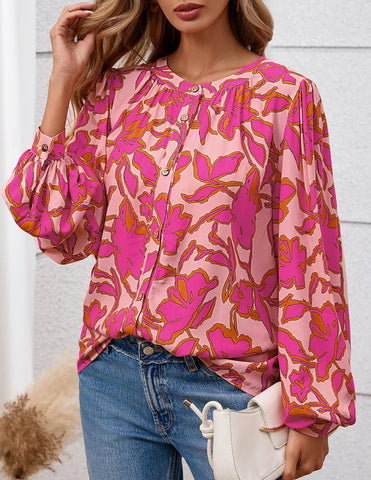 Women'S Floral Button down Blouse 2025 Fall Fashion Dressy Casual Long Sleeve Oversized Shirts Top Boho Clothes