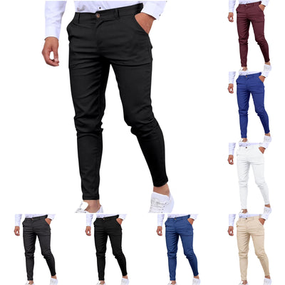 Mens Chinos Slim Fit Pants Flat Front Stretch Skinny Tapered Dress Pants Comfort Casual Solid Trousers 2024