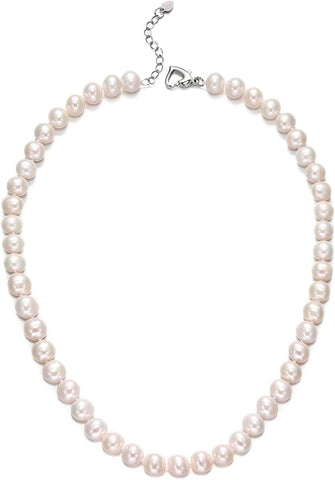 Freshwater Cultured Pearl Necklace, Real Pearl Necklace with Silver Chain and Clasp, Jewelry for Christmas Brides Wedding Gifts for Women Her Wife Sister