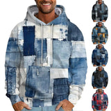 Denim Plaid Printed Mens Women Universal Hoodies Autumn Fashion Street Men Sweatshirts Casual Loose Men Clothing Tops Hoodies