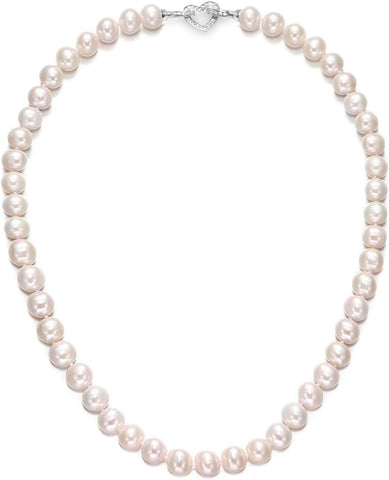 Freshwater Cultured Pearl Necklace, Real Pearl Necklace with Silver Chain and Clasp, Jewelry for Christmas Brides Wedding Gifts for Women Her Wife Sister