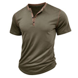 Fashion Short-Sleeved Polo Shirt Summer Button V-Neck T-Shirt Tops Mens Clothing