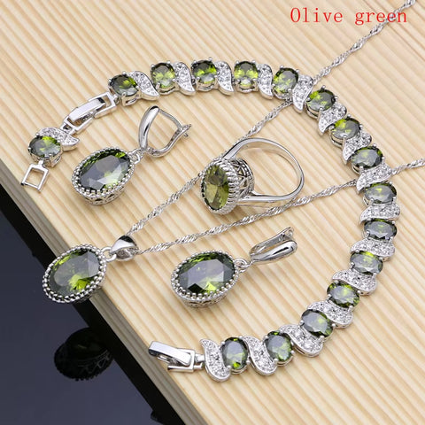 Silver 925 Bridal Jewelry Champagne Zircon Jewelry Sets for Women Earrings/Pendant/Necklace/Rings/Bracelet