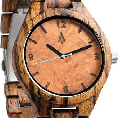 Wooden Watches for Men, Japanese Quartz Movement, Stylish Exotic Wrist Watch with Adjustable Stainless Steel Buckle, Wooden Straps, Watch Made from Ebony and Zebrawood, Relojes Para Hombre (Black Zebrawood 4)