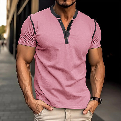 Fashion Short-Sleeved Polo Shirt Summer Button V-Neck T-Shirt Tops Mens Clothing