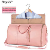 Buylor 2In1 Convertible Garment Bag Foldable Suit Storage Bag Large Capacity Travel Duffle Bag Waterproof Tote Fitness Gym Bag