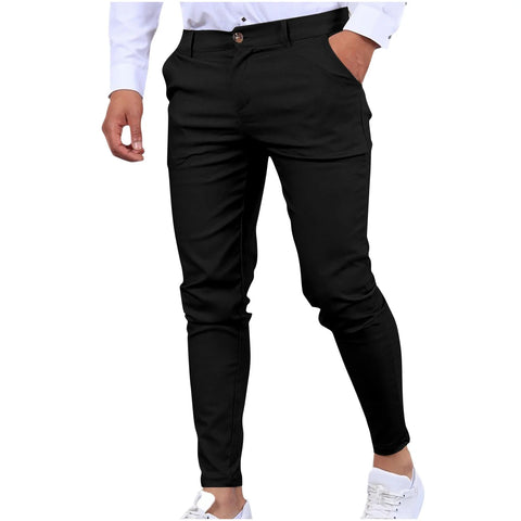 Mens Chinos Slim Fit Pants Flat Front Stretch Skinny Tapered Dress Pants Comfort Casual Solid Trousers 2024